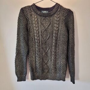 Lauren Ralph Lauren Black And Gold Crewneck Cableknit Sweater - M